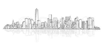 City panoramic skyline view Architectural buildings Cityscape sketch