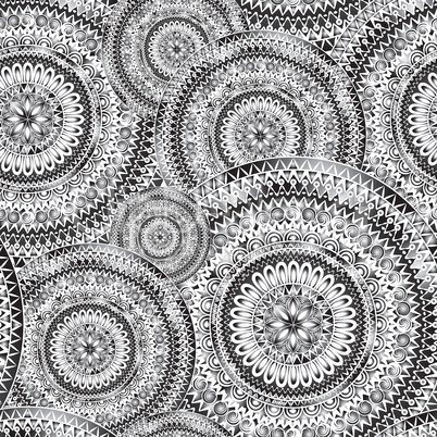Abstract oriental seamless pattern. Floral circular mosaic ornament.
