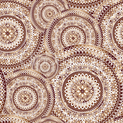 Abstract oriental seamless pattern. Floral circular mosaic ornament.