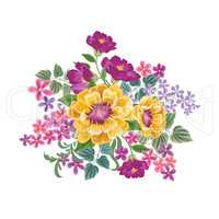 Flower bouquet. Floral frame. Flourish greeting card. Summer decor
