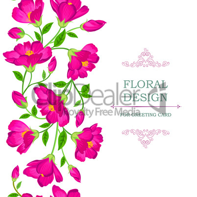 Floral seamless background. Flower bouquet border. Flourish card