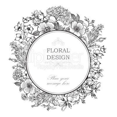 Floral background. Flower bouquet cover. Flourish greeting card