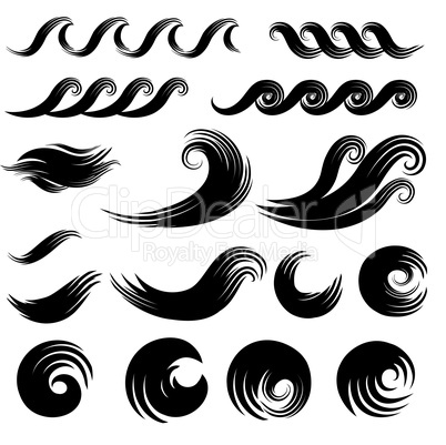 Wave element design collection. Swirl water splash sign silhouette