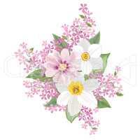 Flower bouquet. Floral frame. Flourish greeting card. Spring decor