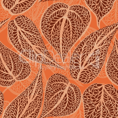 Abstract floral seamless pattern with leaves Swirl floral doodle texture. Ornamental wave plant background.