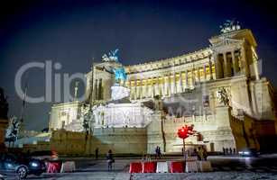 The National Monument to Victor Emmanuel II King of Italy shot at night in Rome