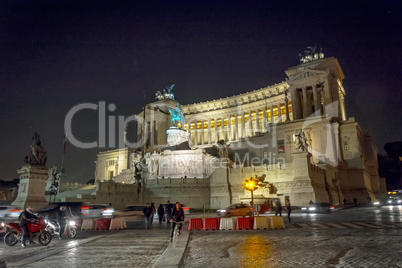 The National Monument to Victor Emmanuel II King of Italy shot at night in Rome