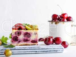 a piece of a pie from berries of a cherry and cottage cheese