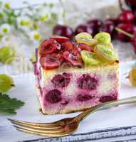 cheesecake with cherry berries and homemade cottage cheese