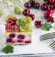 cheesecake with cherry berries and homemade cottage cheese