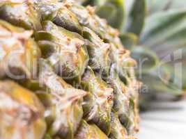 Close view of the peel of pineapple with pesticide.