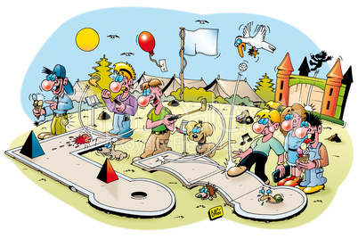 Cartoonillustration: Minigolf