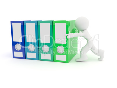 Small businessman with four big folder