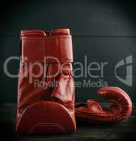 pair of red leather gloves for boxing