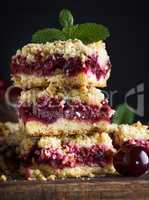 stack of square pieces of cake crumble