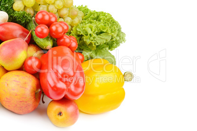 Fruits and vegetables isolated on white background. Free space f