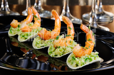 snack of avocado with shrimp