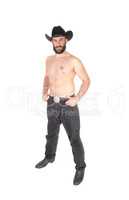 Shirtless man with a cowboy hat, in full length