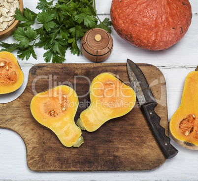 fresh raw pumpkin cut in half