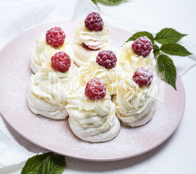 baked cakes made of egg white and whipped white cream