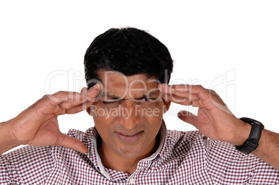 Man with severe headache holding his head