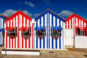 Colorful striped house facades in Portugal