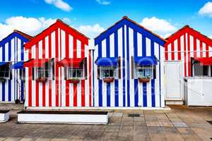 Colorful striped house facades in Portugal