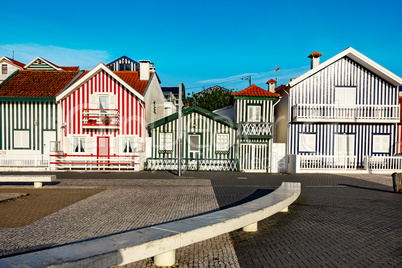 Colorful striped house facades in Portugal