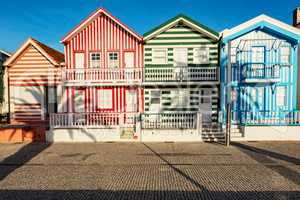 Colorful striped house facades in Portugal