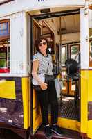Passenger in the tram of Lisbon