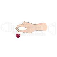 Cherry on top. Hand holding berry. Cooking dessert sign. Bonus i