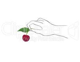 Cherry on top. Hand holding berry. Cooking dessert sign. Bonus i