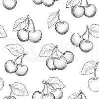 Fresh cherry seamless pattern. Summer berry food sketch backgrou