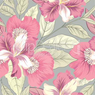 Floral seamless pattern. Flower background. Flourish garden text