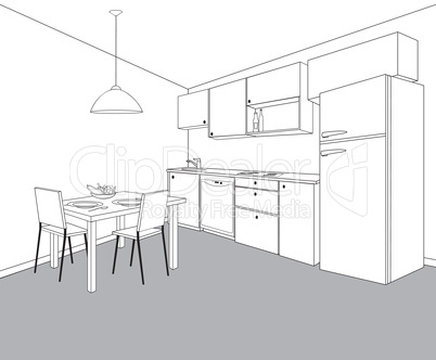 Interior of kitchen room. Kitchen outline furniture design