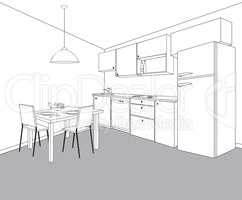 Interior of kitchen room. Kitchen outline furniture design