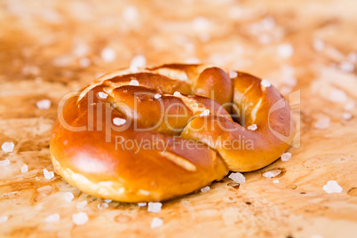 Closeup of salty cooked pretzel