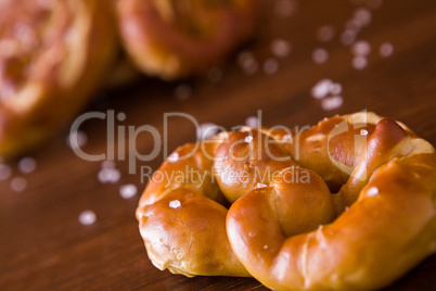 Closeup of salty cooked pretzel