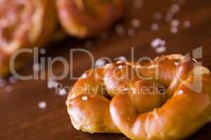 Closeup of salty cooked pretzel