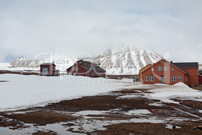Wooden houses in Ny Alesund, Svalbard islands