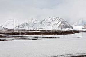 Snowy mountains in Ny Alesund, Svalbard islands