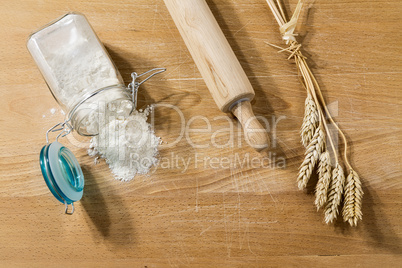 Flour in glass jar on a table