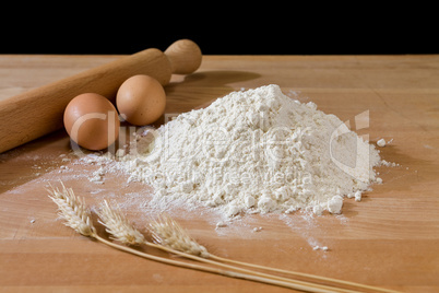 Flour and eggs on the table