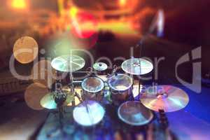 Musical background.Drumkit on stage lights performance
