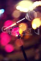Microphone and stage lights.Concert and music concept