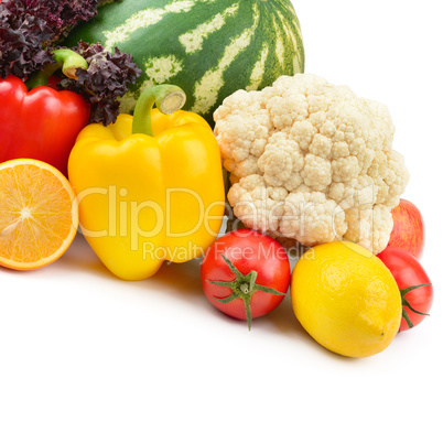 Fruits and vegetables isolated on white background.