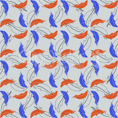 Background with blue and orange feathers