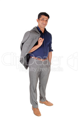 Business man standing with his jacket over shoulder