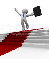 Businessman jumping high on a red carpet, 3d rendering