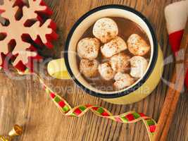 Hot chocolate with marshmallows and cinnamon